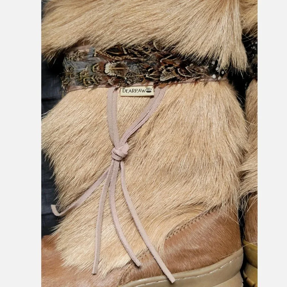 BearPaw KOLA Apres Ski Boots Sz 7 Real Fur Sheepskin Calf Goat Skin Wool Tan - Picture 5 of 16